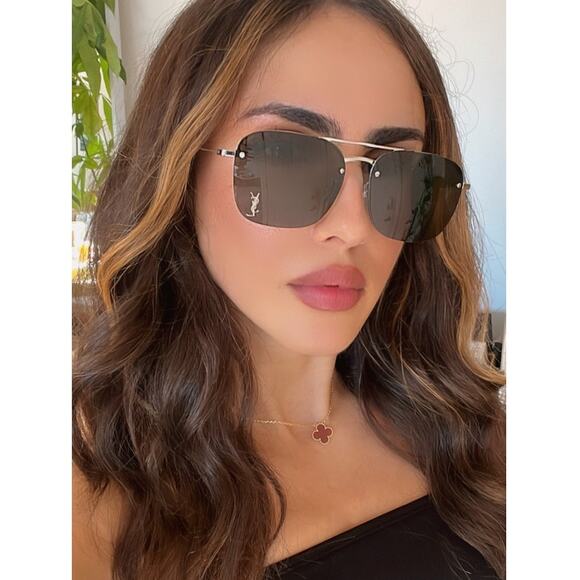 NEW Saint Laurent SL309M Aviator Sunglasses in Silver Grey - Picture 1 of 9